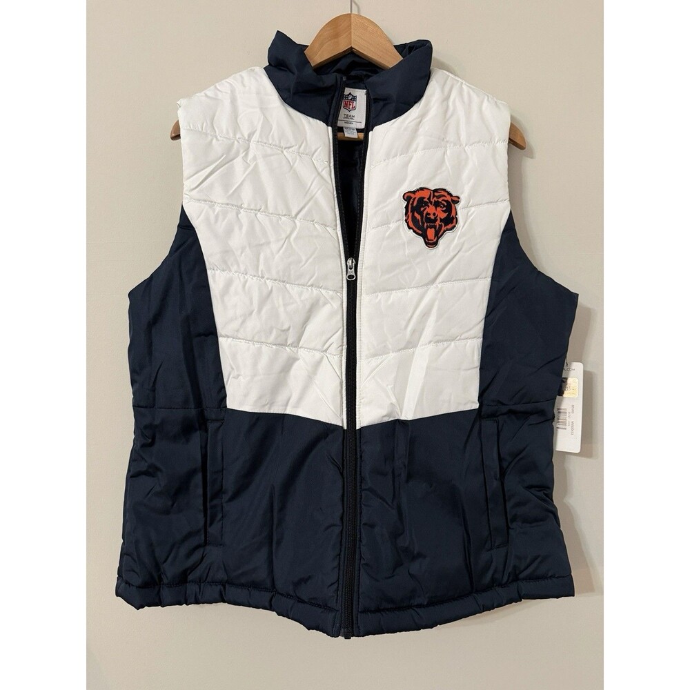 NFL Chicago Bears Women's Puffer Vest Navy/White XXL Logo Full Zip W/ Pockets